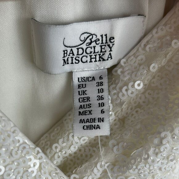 NWT Badgley Mischka Belle Bridal Gown Formal Wedding Dress White Sequins 6 NEW - Picture 13 of 16